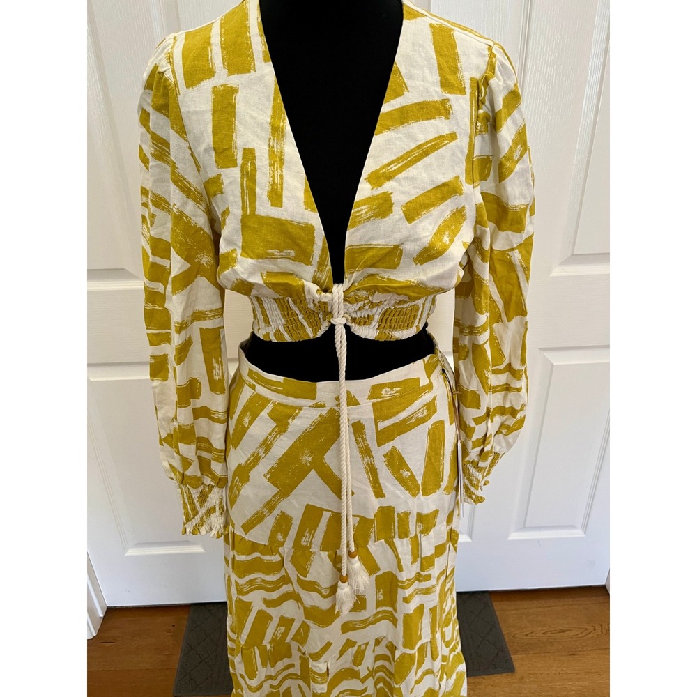 House of Harlow 1960 2 Piece Set Womens M Yellow New Crop Top Maxi Skirt Linen
